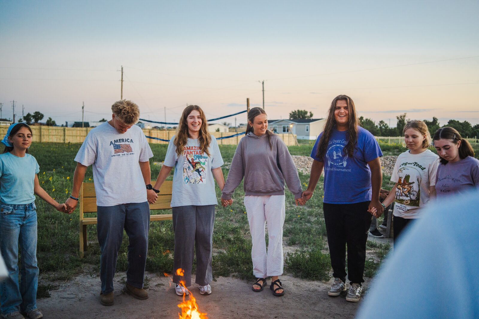 The group circled up at dusk